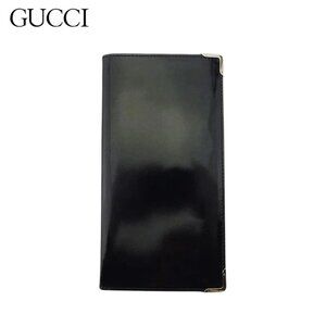 GUCCI Long Billfold Square Plate Enamel Leather Authentic Used